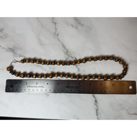 handmade brown and green‎ chunky beaded necklace - Picture 2 of 4